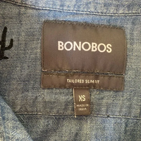 BONOBOS Riviera Short-Sleeve Shirt Size XS Light Blue Cactus Print Slim Fit - Picture 4 of 4